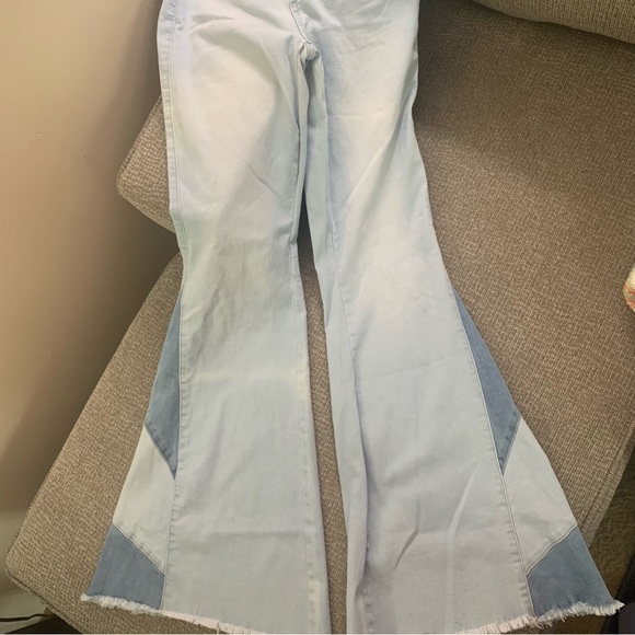 Two Tone Patchwork Fit and Flare Bell Bottom Hippie Boho Jeans Size 9 NEW - Picture 8 of 10